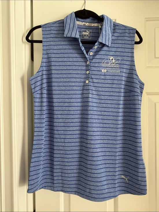 Puma Tops - Puma Women's Light Blue Striped Sleeveless Polo Tank
